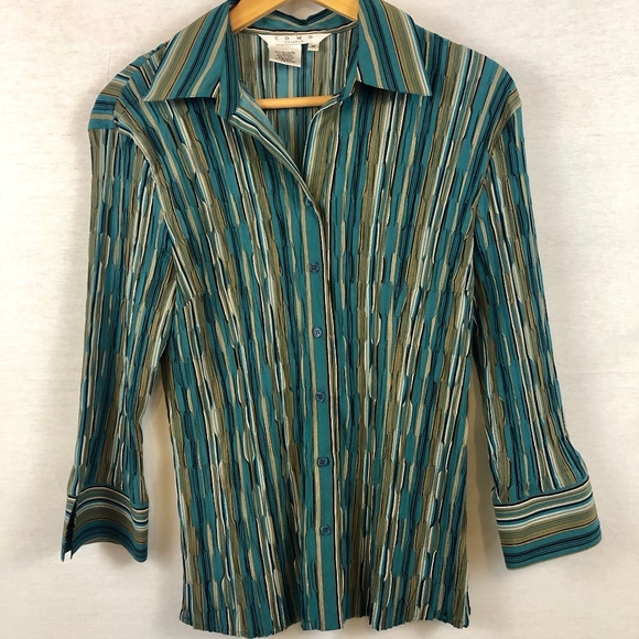 Como Stretch Long Sleeve Button Down Top sz M - Picture 1 of 6